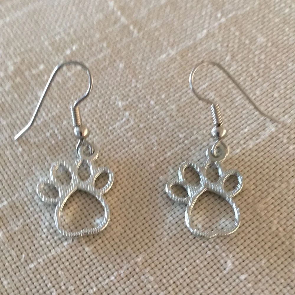 HAND CRAFTED Paw Earrings Silver Toned Pierced